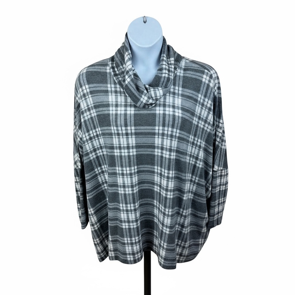 Lane Bryant Gray Oversized Plaid Cowl Neck Cozy Dolman Sleeve Pullover Top 14/16